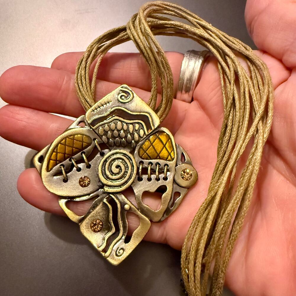 Abstract Modern Handcrafted Enamel Brass Tone Necklace